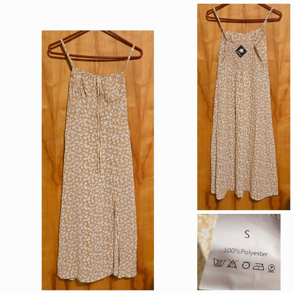 BEIGE WITH FLOWERS FASHION WOMEN SUMMER DRESS